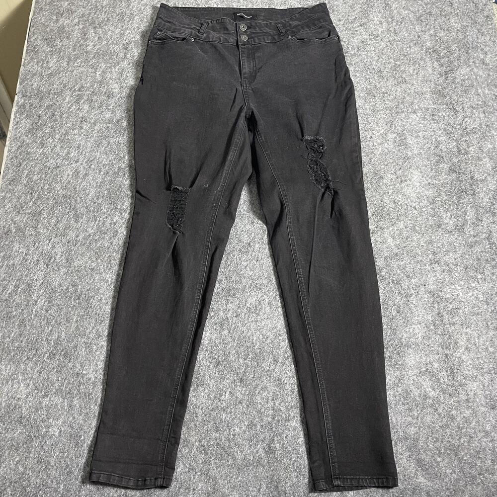 Ashley Stewart Jeans Womens 16 Black Skinny Distressed Stretch Denim Pants